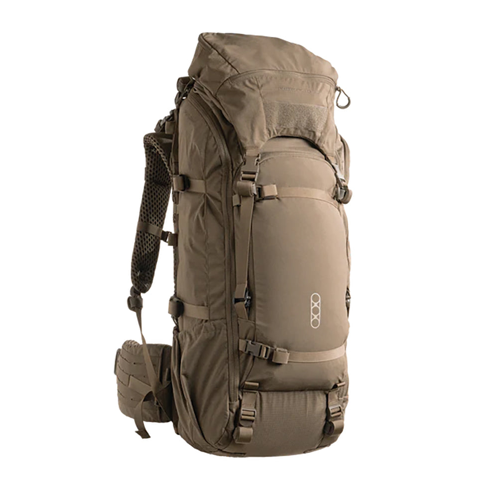 Brown Eberlestock Brute hiking backpack on a white background