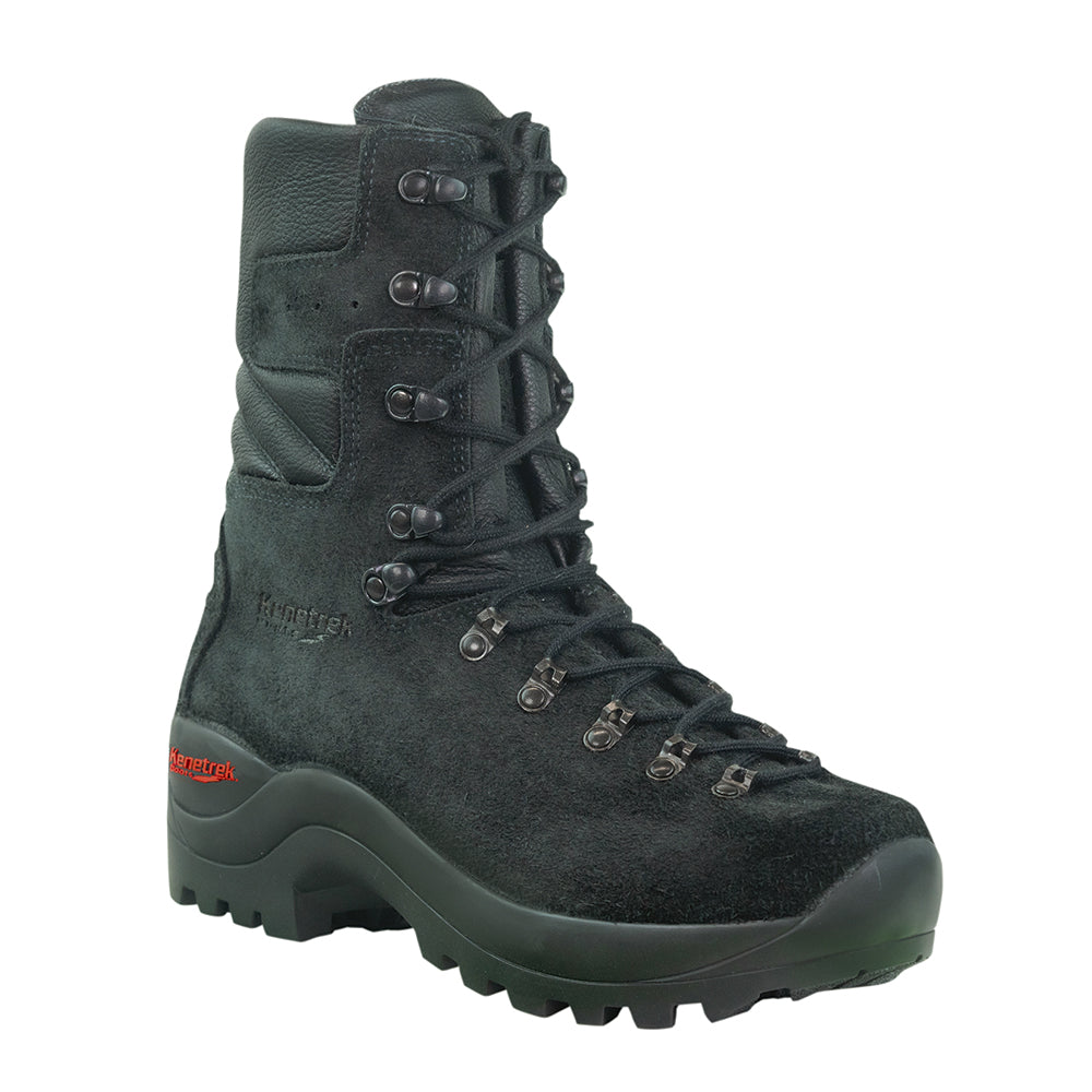 image of black Wildland Fire firefighting boot with black Kevlar laces on a white background