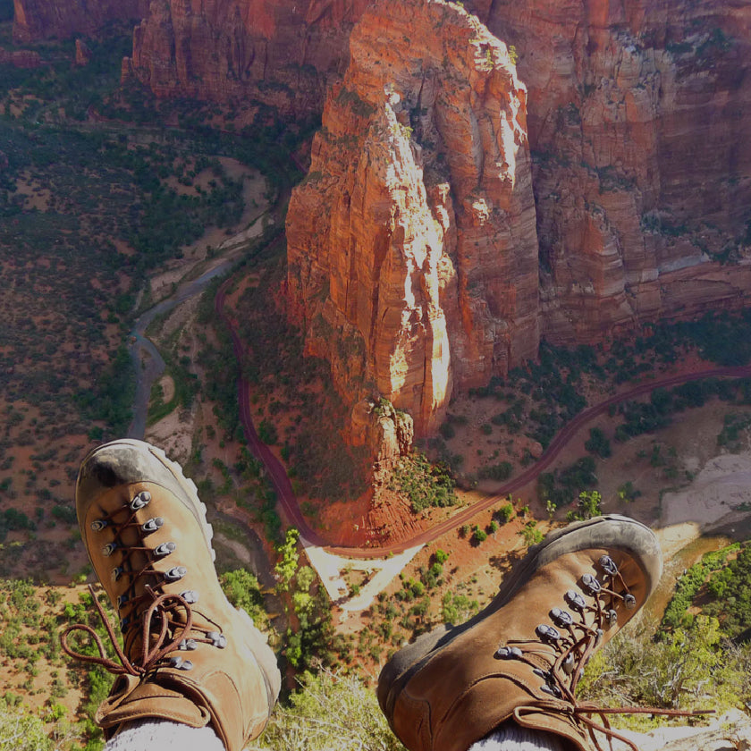 looking past boots into deep canyon